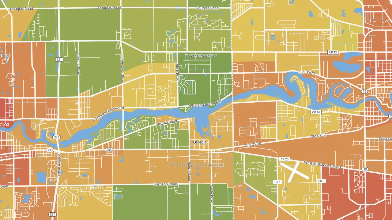 Osceola, IN Map of Assault Rates
