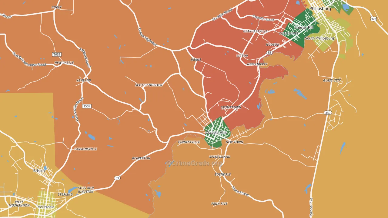 Osceola Mills, PA Map of Assault Rates