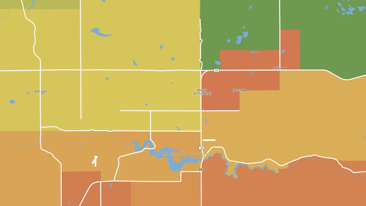 Oscoda County, MI Map of Assault Rates