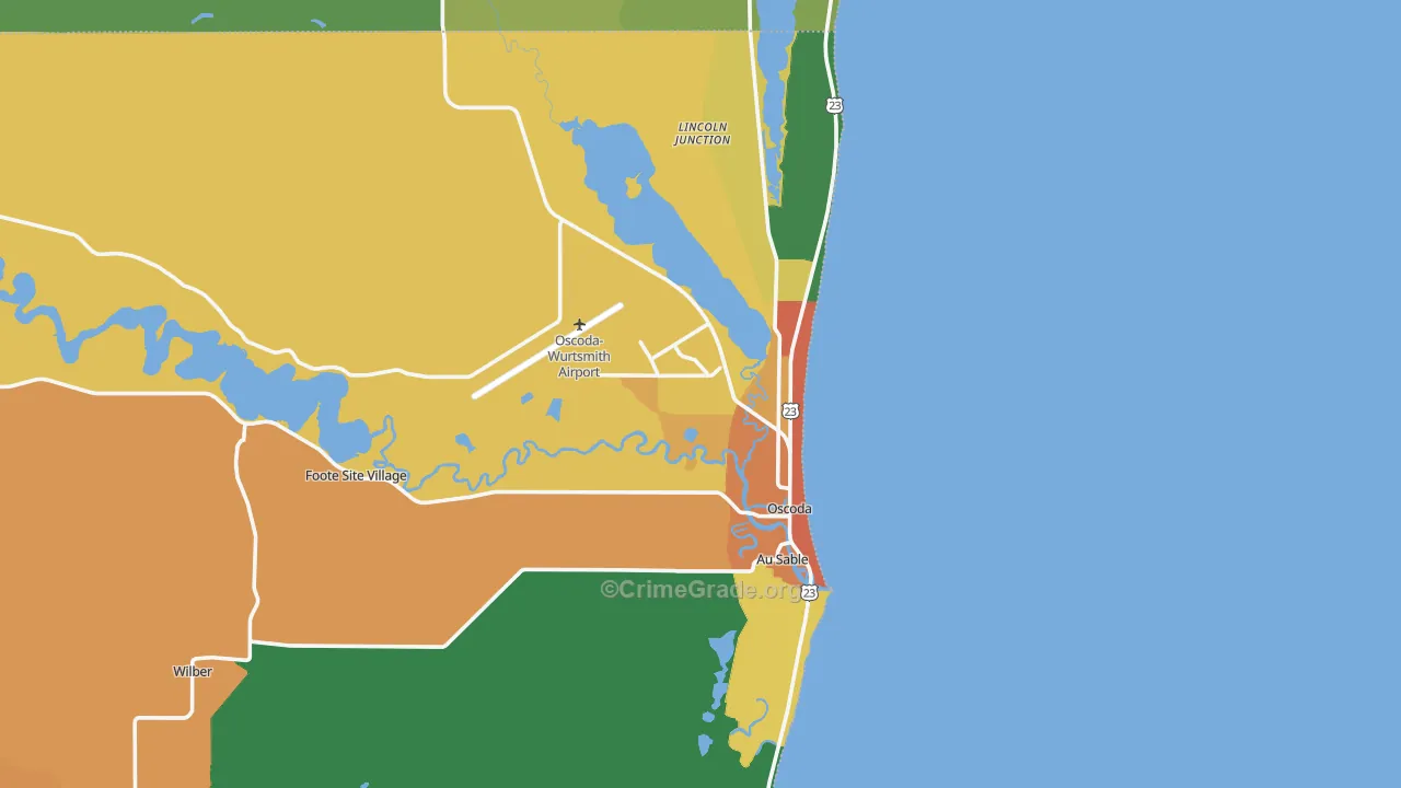 Oscoda, MI Map of Assault Rates