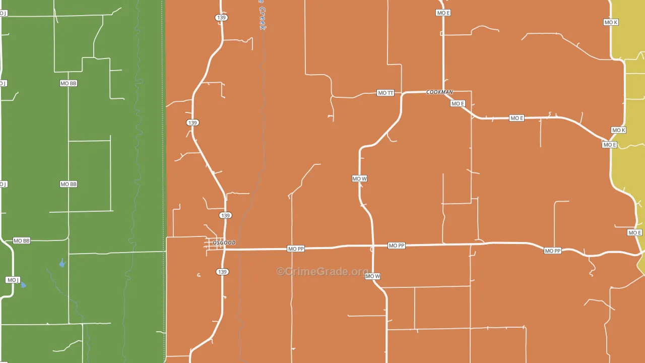 Osgood, MO Map of Assault Rates