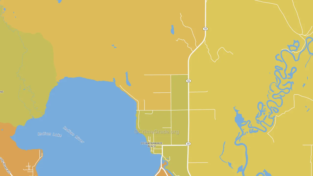 Ossawinamakee Beach, MI Map of Assault Rates
