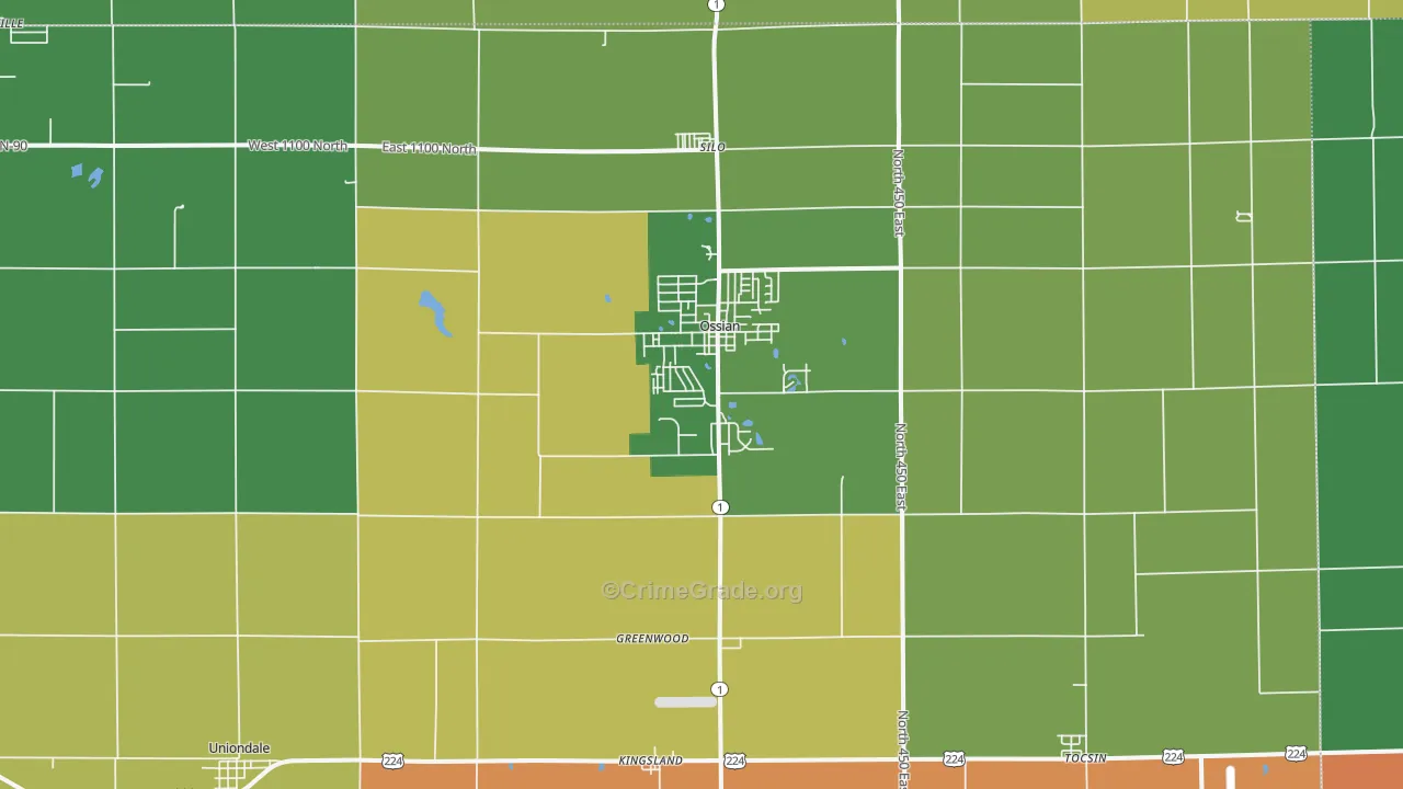 Ossian, IN Map of Assault Rates
