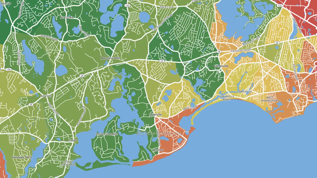 Osterville, MA Map of Assault Rates