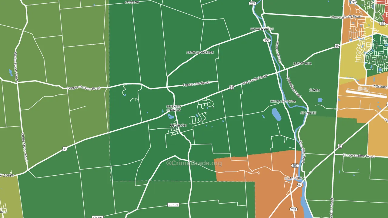 Ostrander, OH Map of Assault Rates