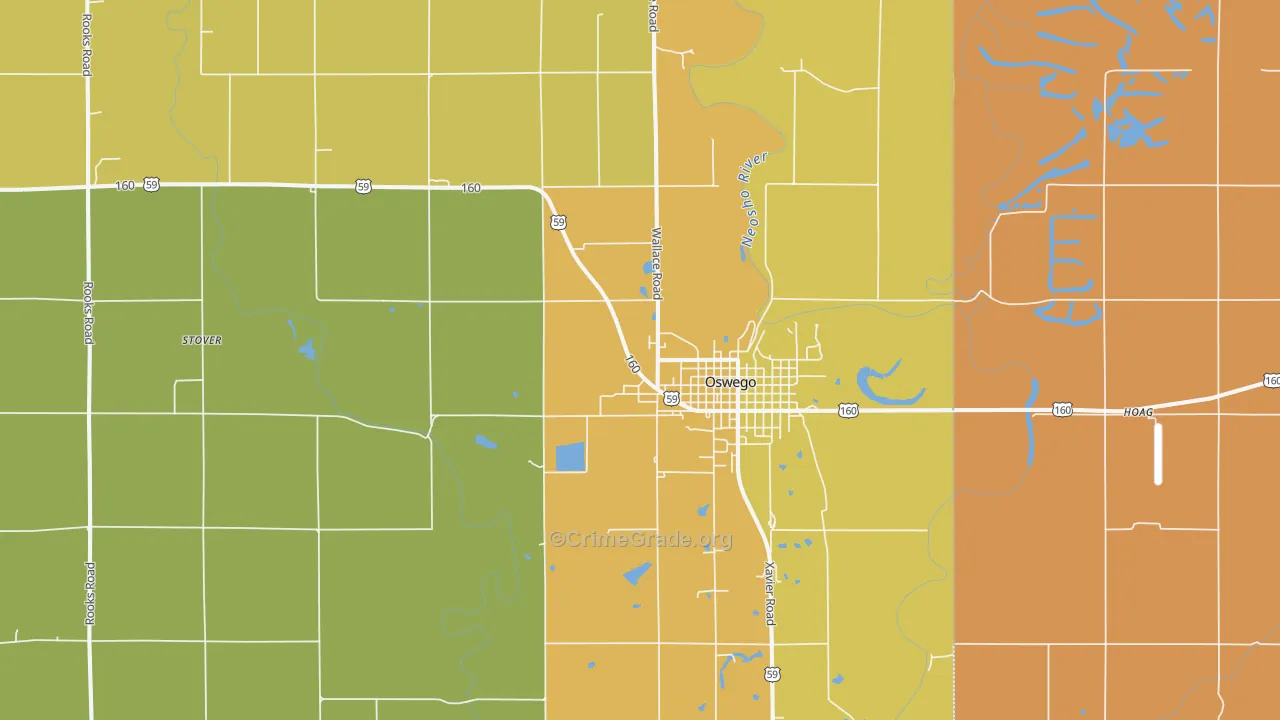 Oswego, KS Map of Assault Rates