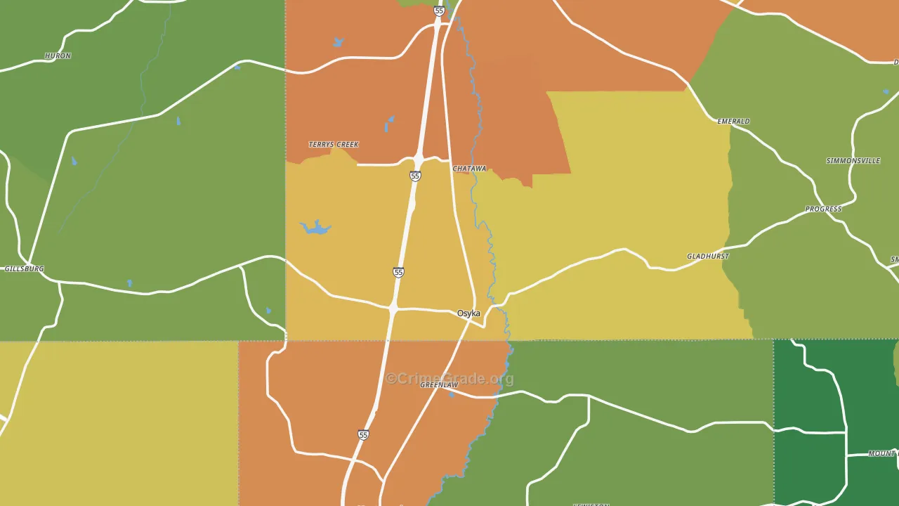 Osyka, MS Map of Assault Rates