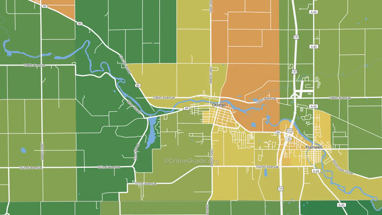 Otsego, MI Map of Assault Rates