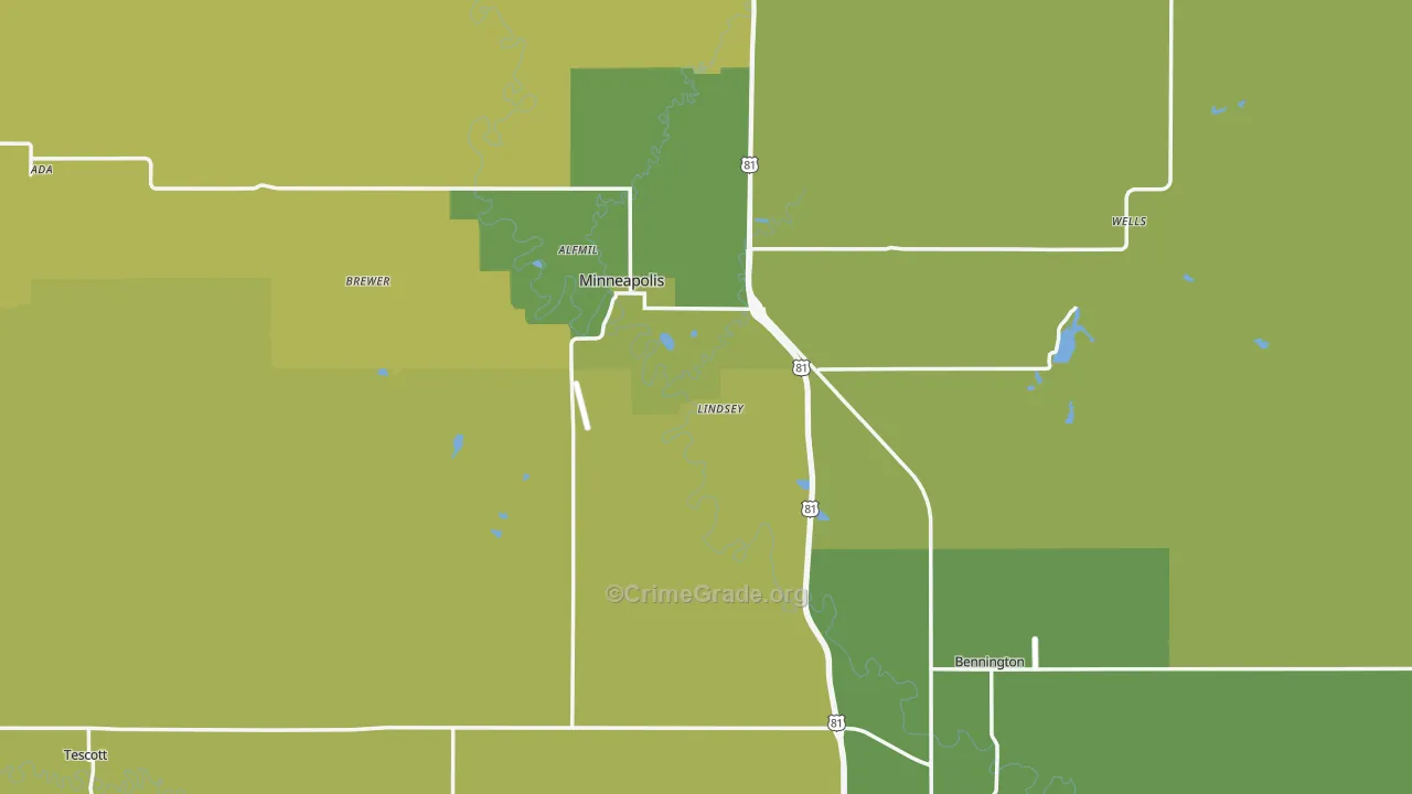 Ottawa County, KS Map of Assault Rates