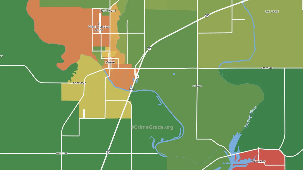 Ottawa County, OK Map of Assault Rates