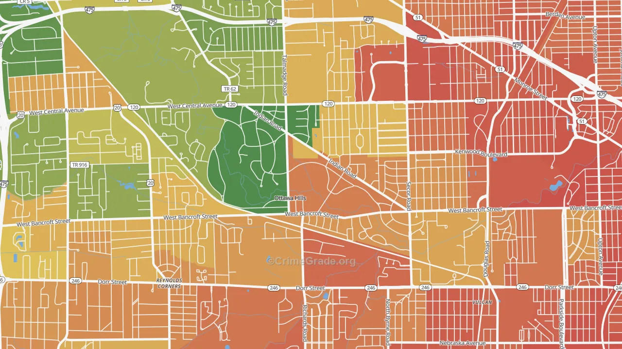 Ottawa Hills, OH Map of Assault Rates