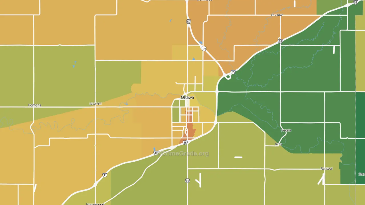 Ottawa, KS Map of Assault Rates