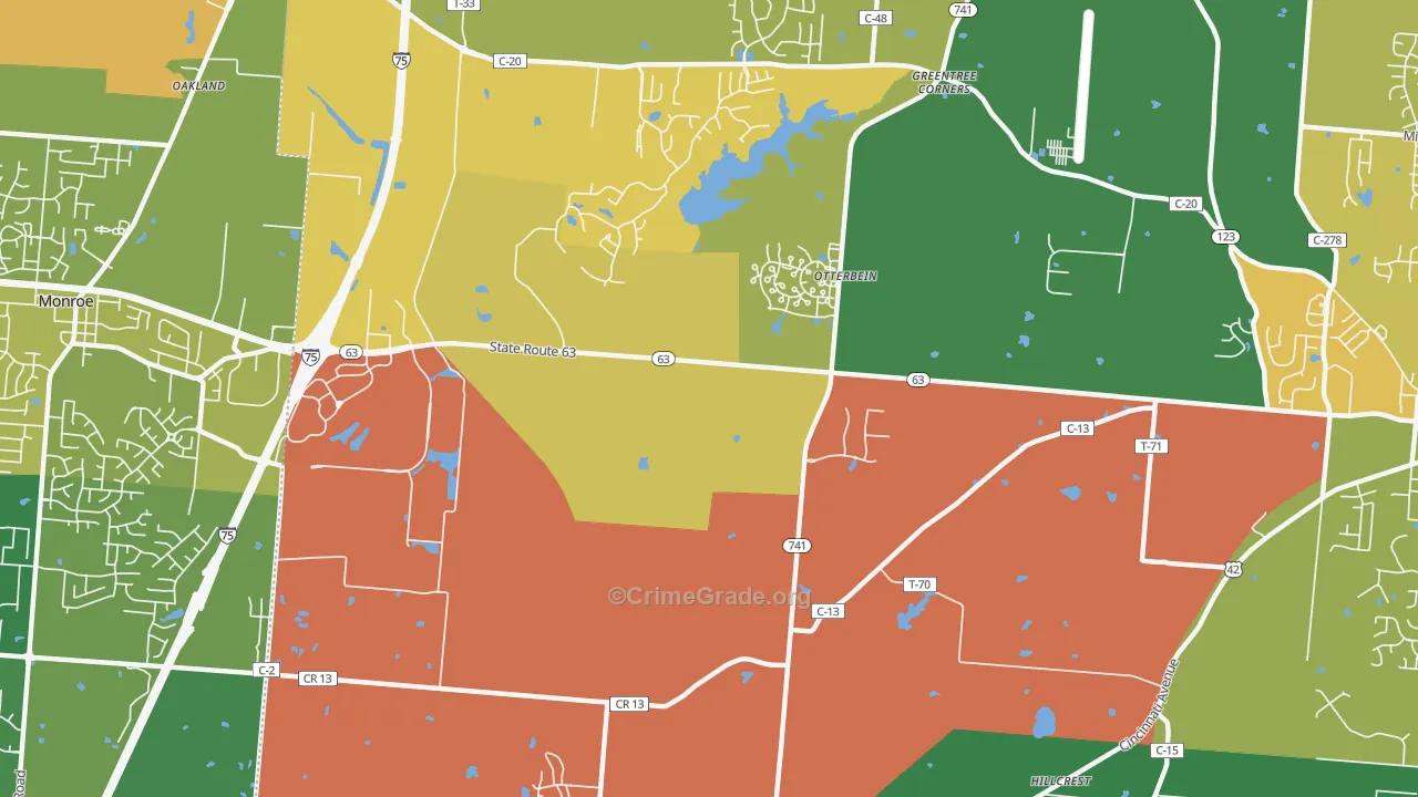 Otterbein, OH Map of Assault Rates