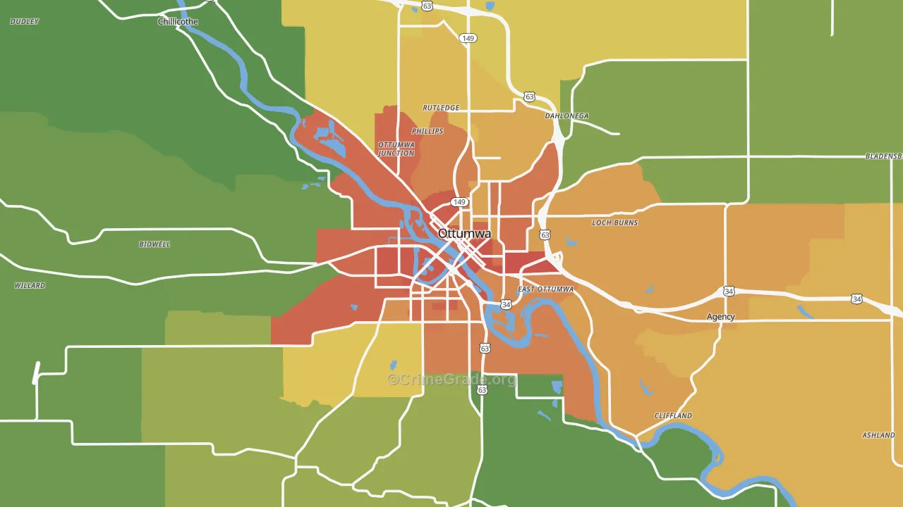 Ottumwa, IA Map of Assault Rates