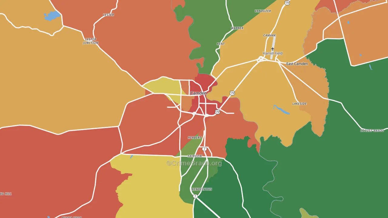Ouachita County, AR Map of Assault Rates