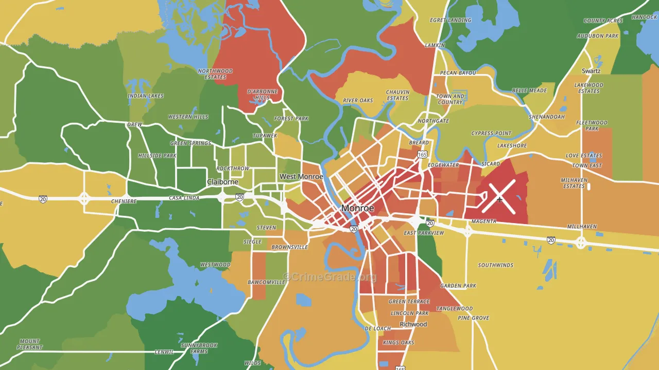 Ouachita Parish, LA Map of Assault Rates