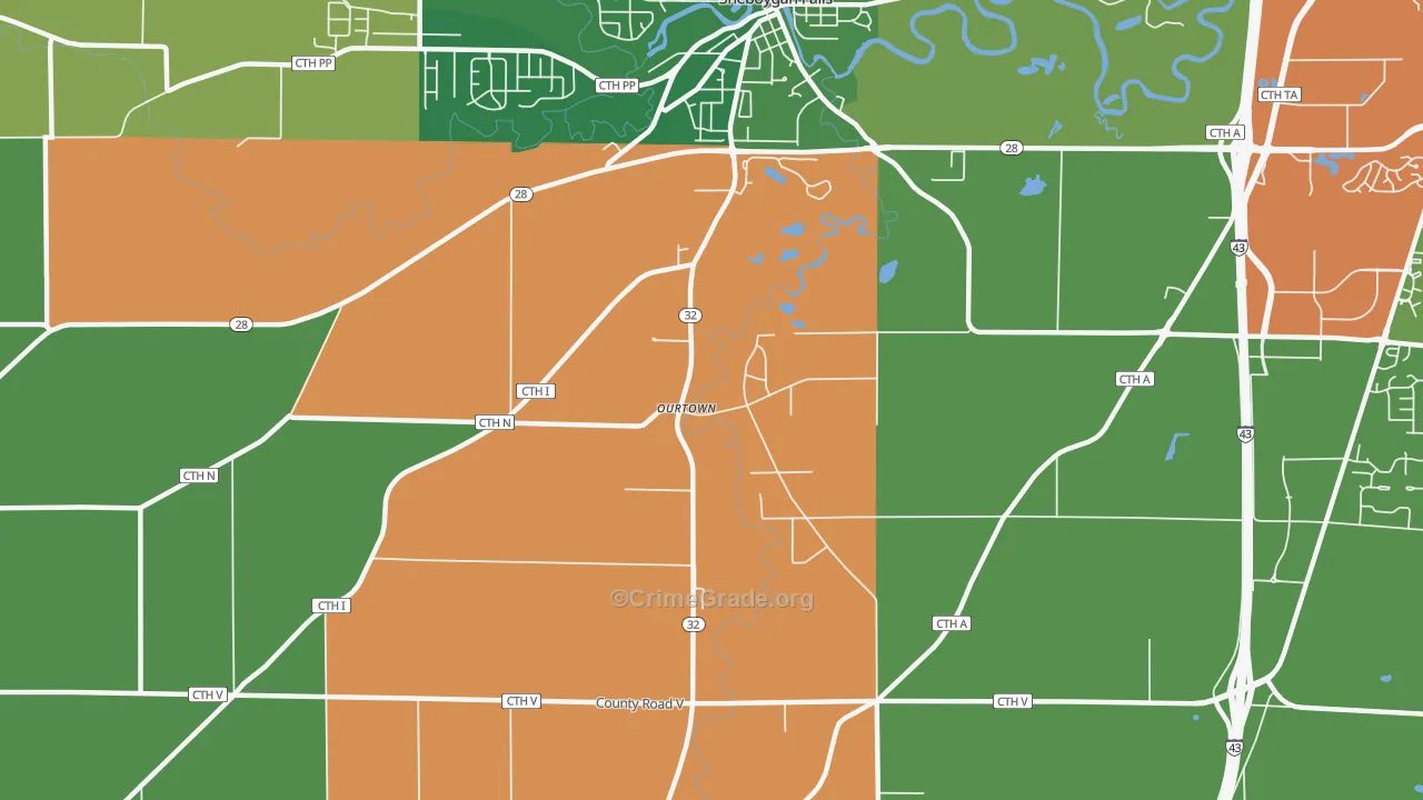 Ourtown, WI Map of Assault Rates