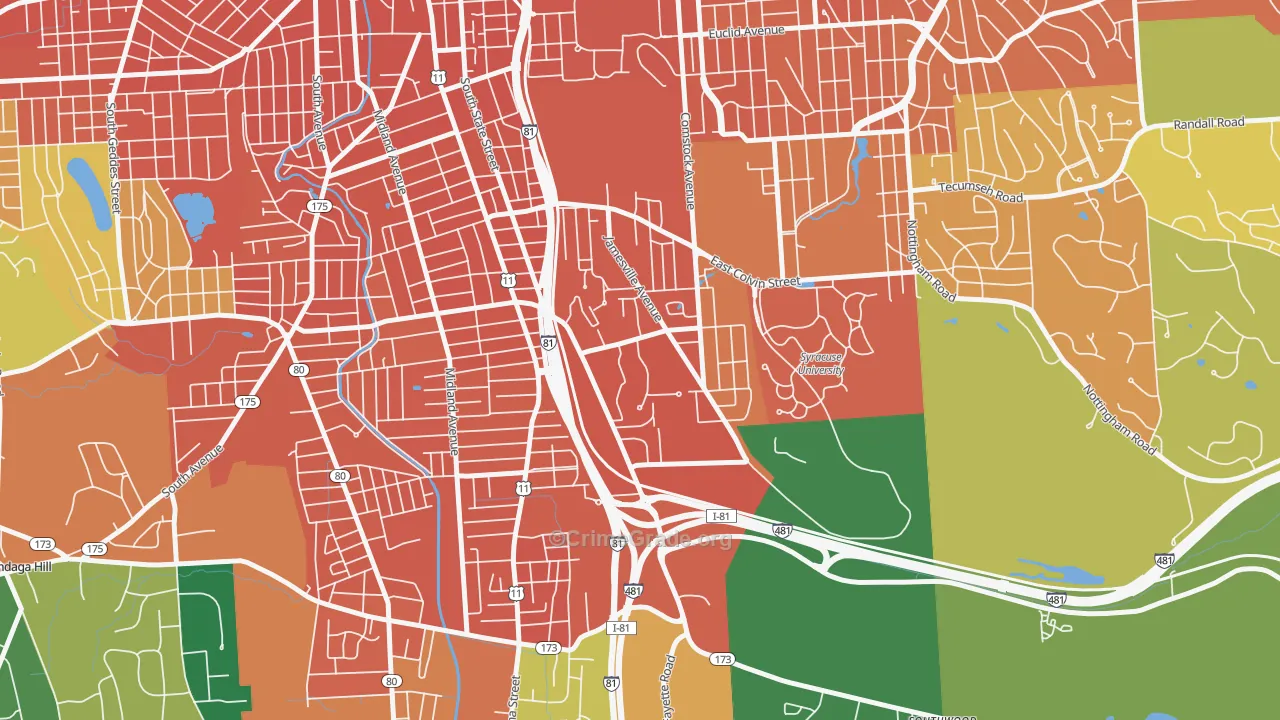 Outer Comstock, Syracuse, NY Map of Assault Rates