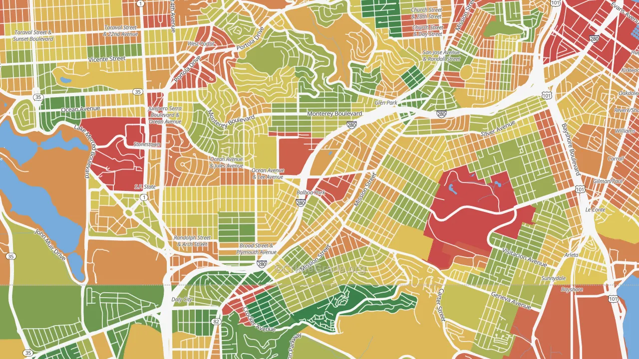 Outer Mission, San Francisco, CA Map of Assault Rates