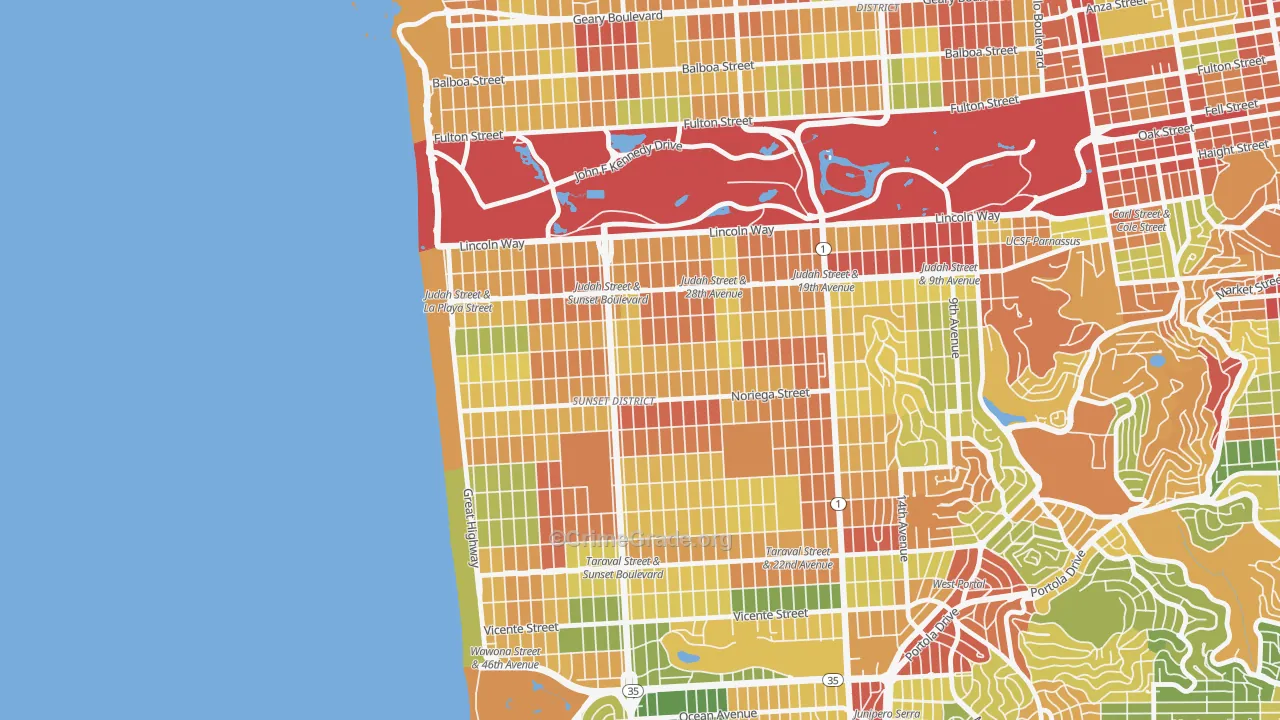 Outer Sunset, San Francisco, CA Map of Assault Rates