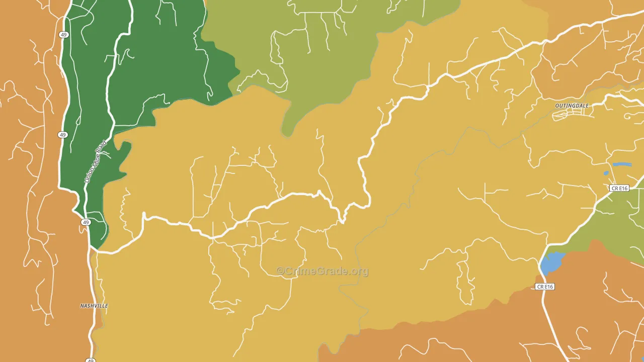 Outingdale, CA Map of Assault Rates