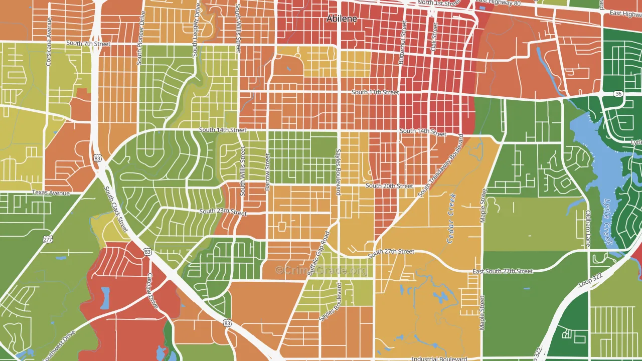 Over Place Area, Abilene, TX Map of Assault Rates
