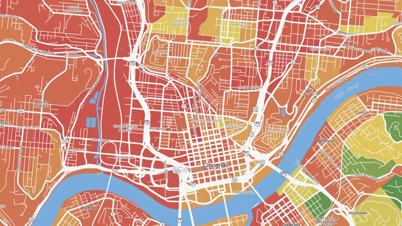 Over-the-Rhine, Cincinnati, OH Map of Assault Rates