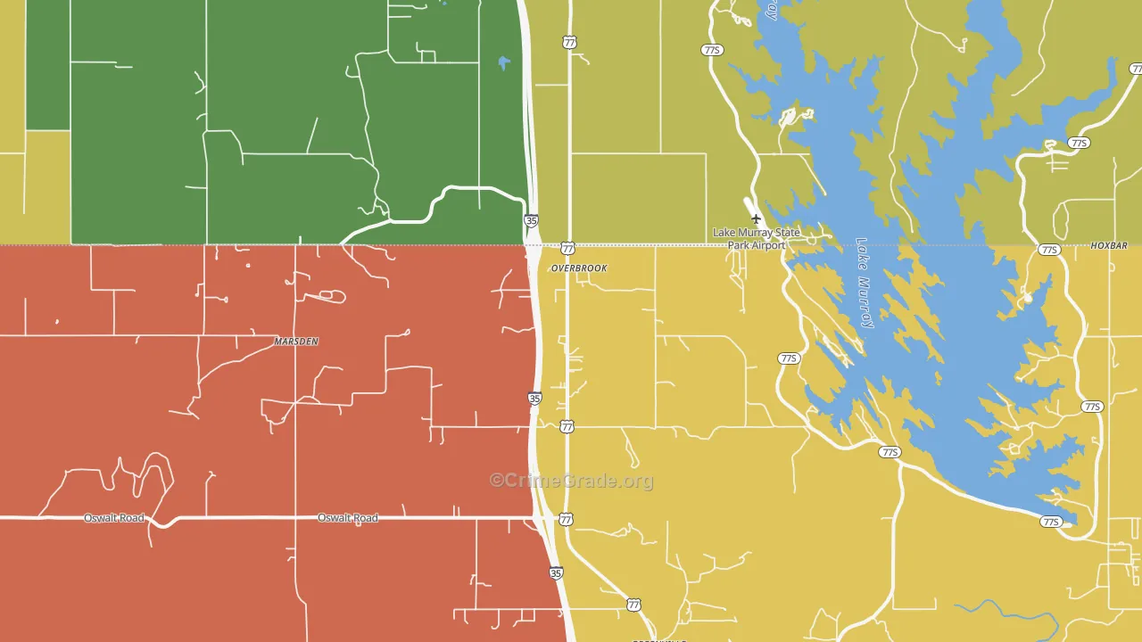 Overbrook, OK Map of Assault Rates