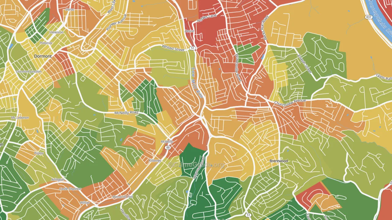 Overbrook, Pittsburgh, PA Map of Assault Rates