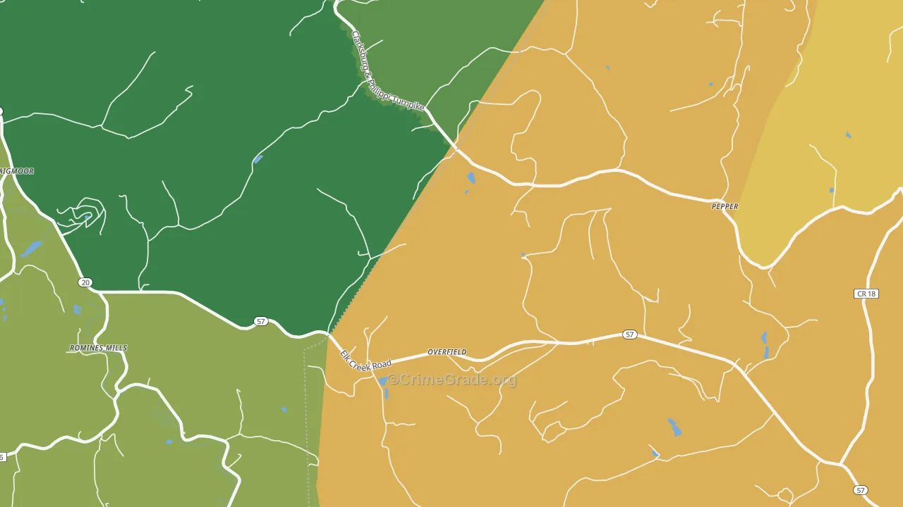 Overfield, WV Map of Assault Rates