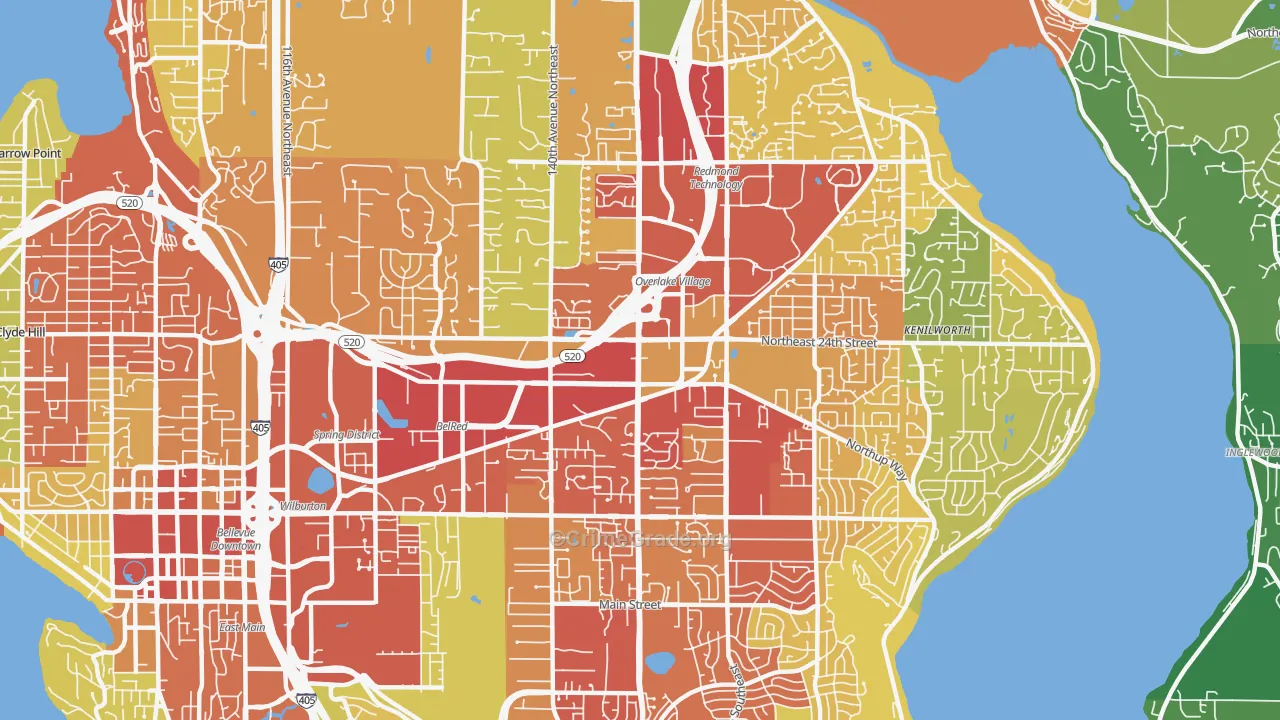 Overlake, Bellevue, WA Map of Assault Rates