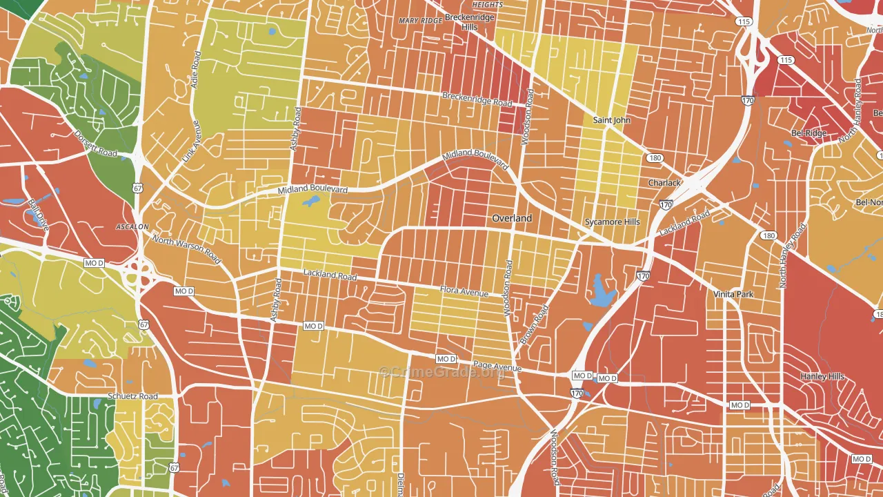 Overland, MO Map of Assault Rates
