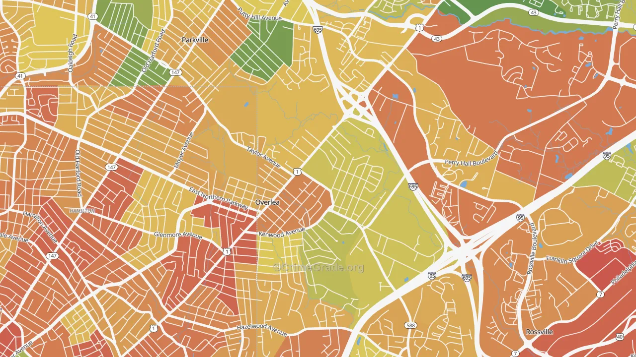 Overlea, MD Map of Assault Rates
