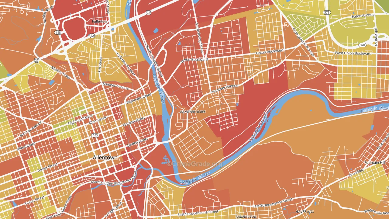 Overlook Park, Allentown, PA Map of Assault Rates