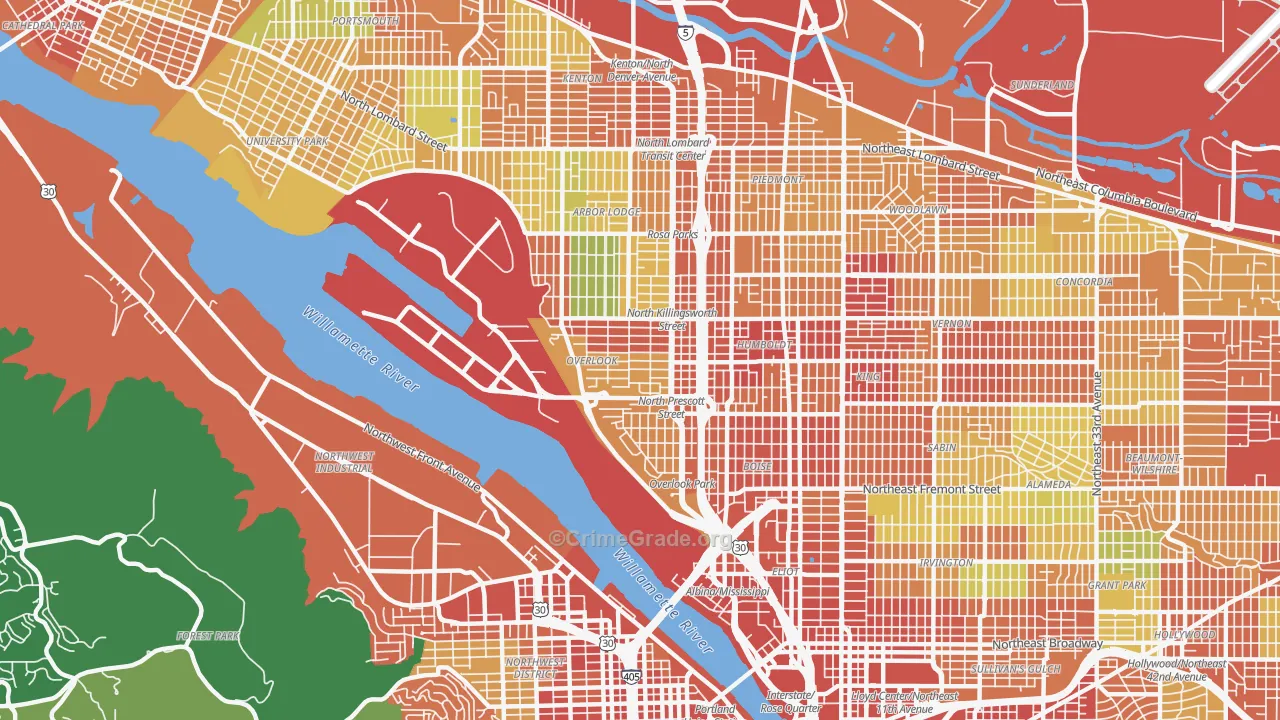 Overlook, Portland, OR Map of Assault Rates