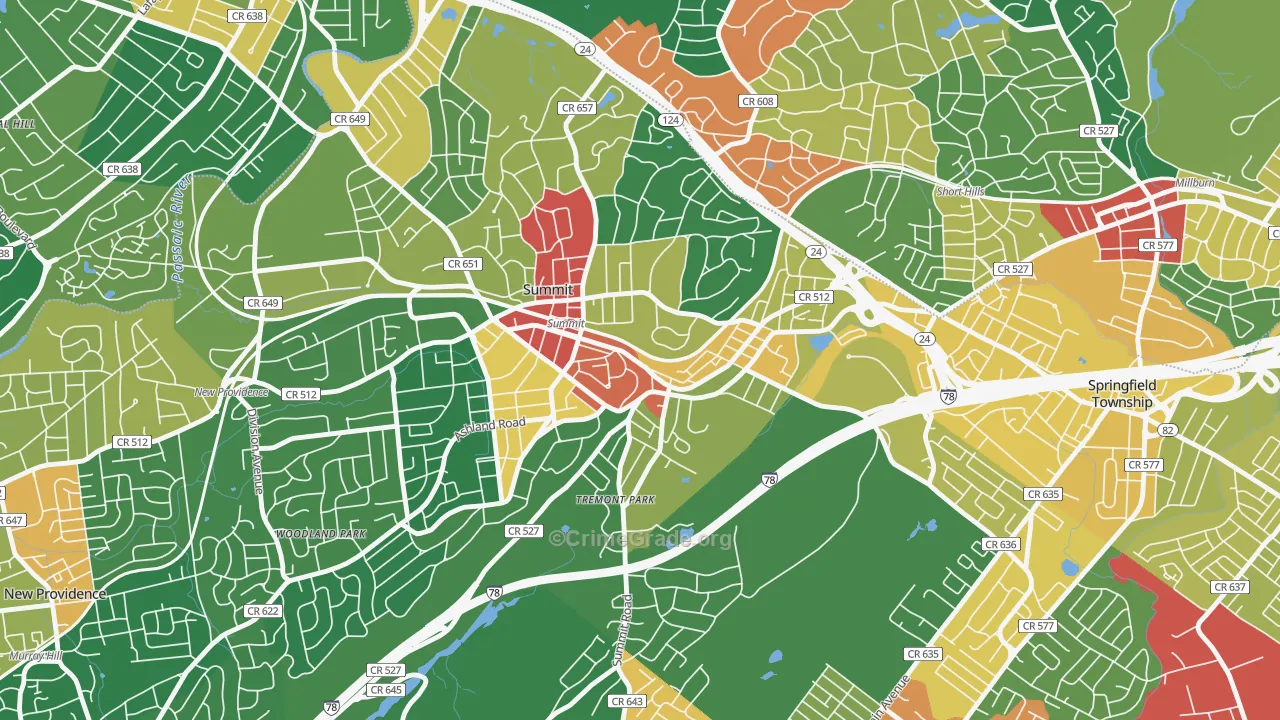 Overlook, Summit, NJ Map of Assault Rates