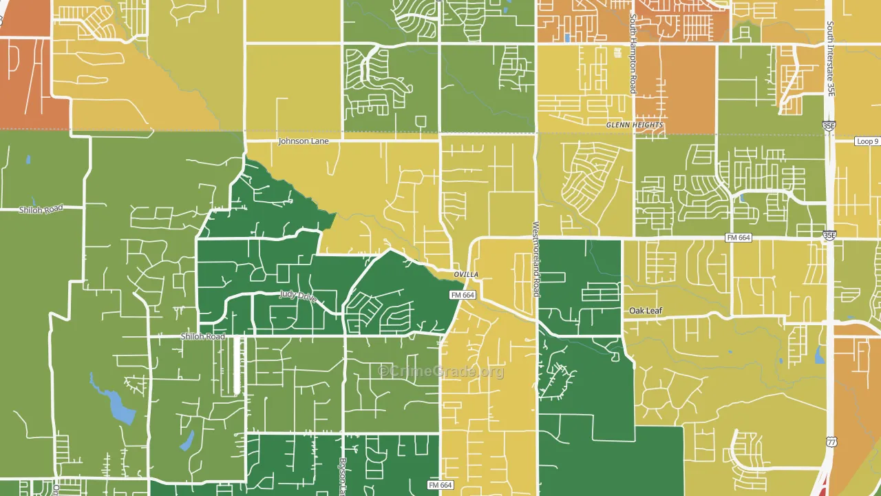 Ovilla, TX Map of Assault Rates