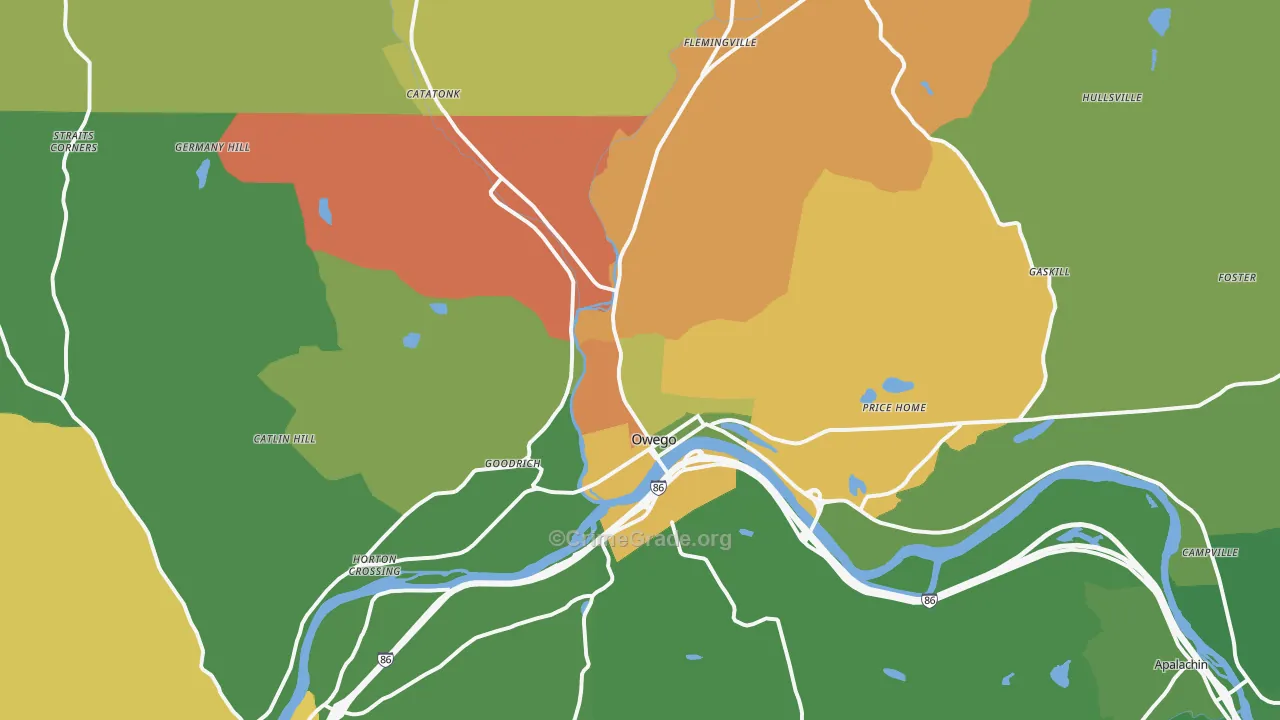 Owego, NY Map of Assault Rates