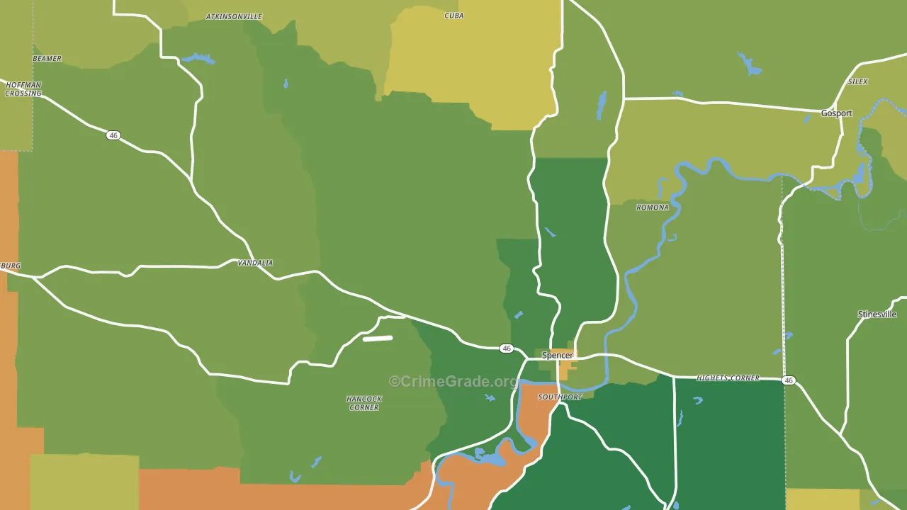 Owen County, IN Map of Assault Rates