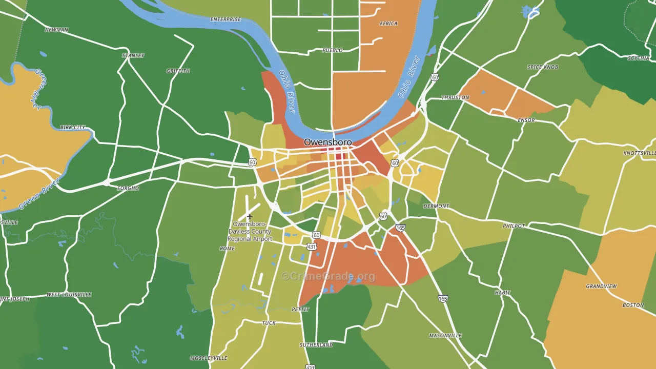 Owensboro, KY Map of Assault Rates