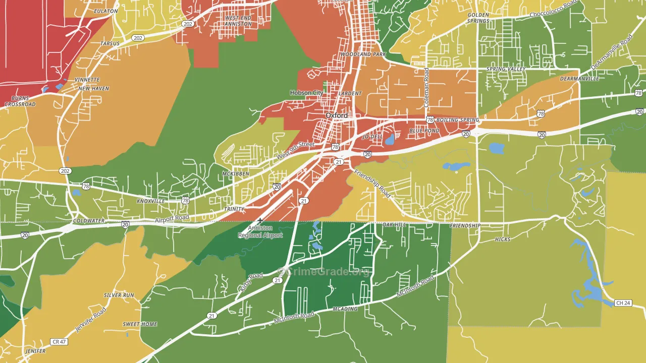 Oxford, AL Map of Assault Rates