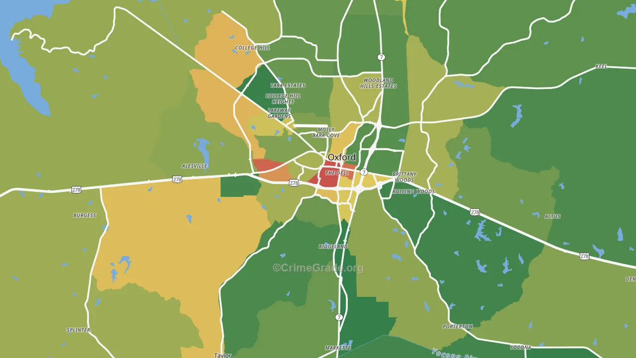 Oxford, MS Map of Assault Rates
