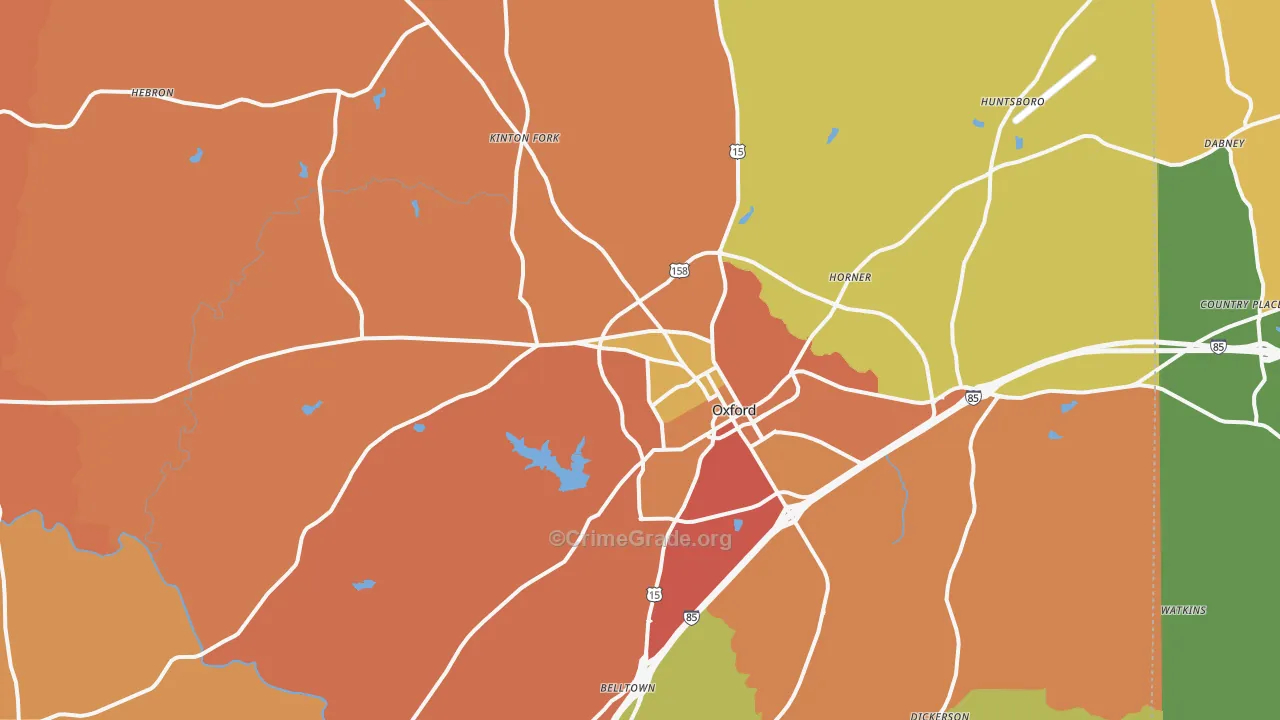 Oxford, NC Map of Assault Rates