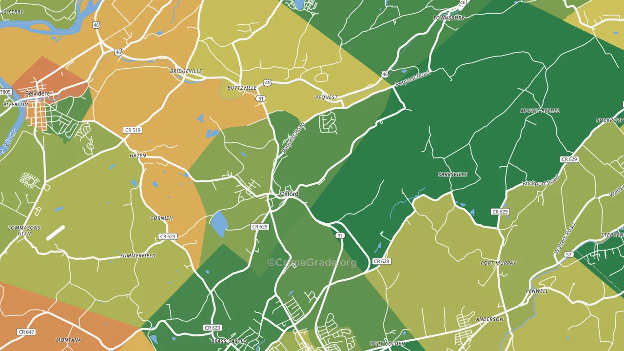 Oxford, NJ Map of Assault Rates