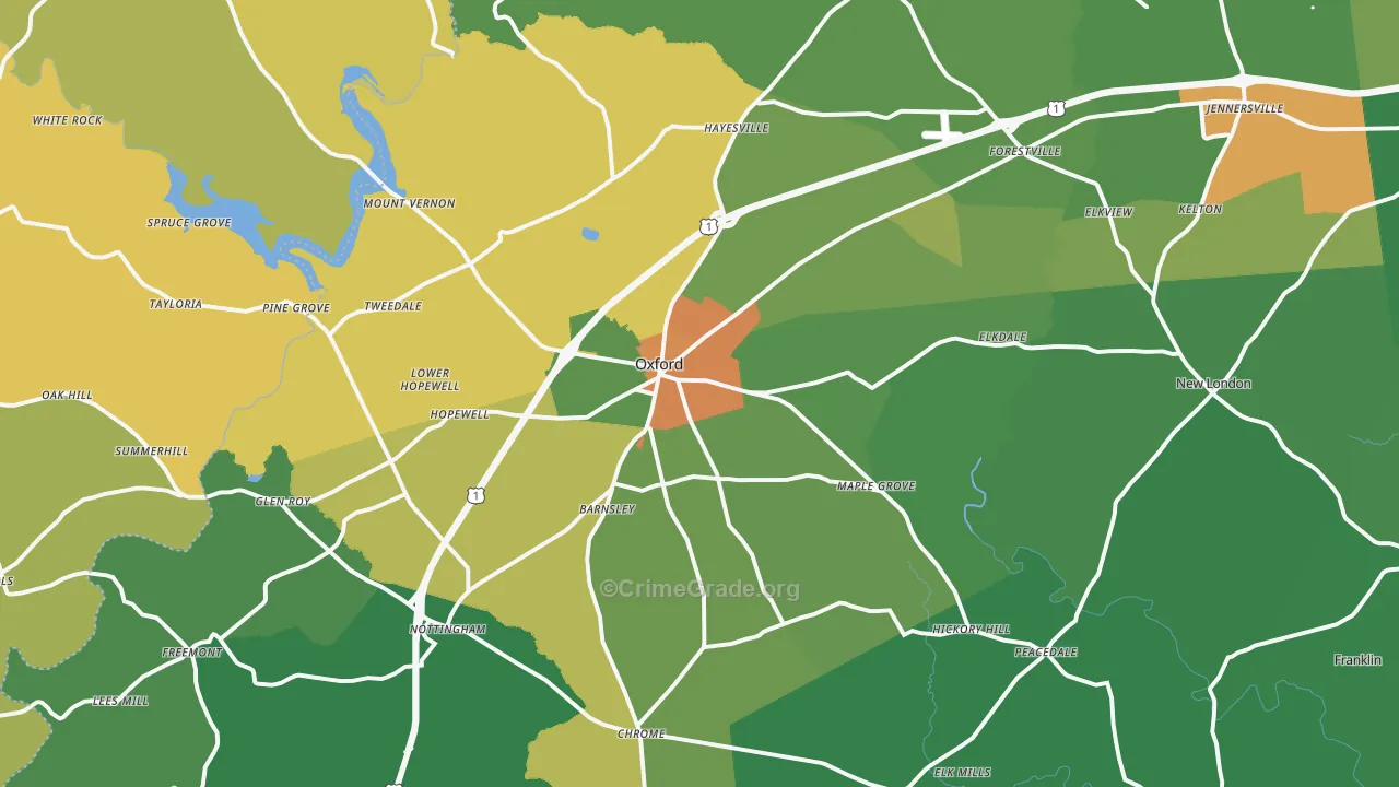 Oxford, PA Map of Assault Rates