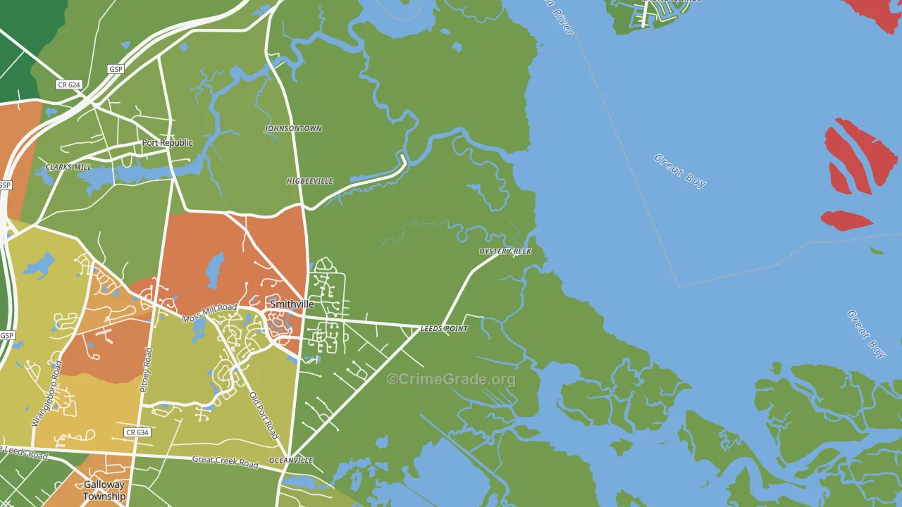 Oyster Creek, NJ Map of Assault Rates