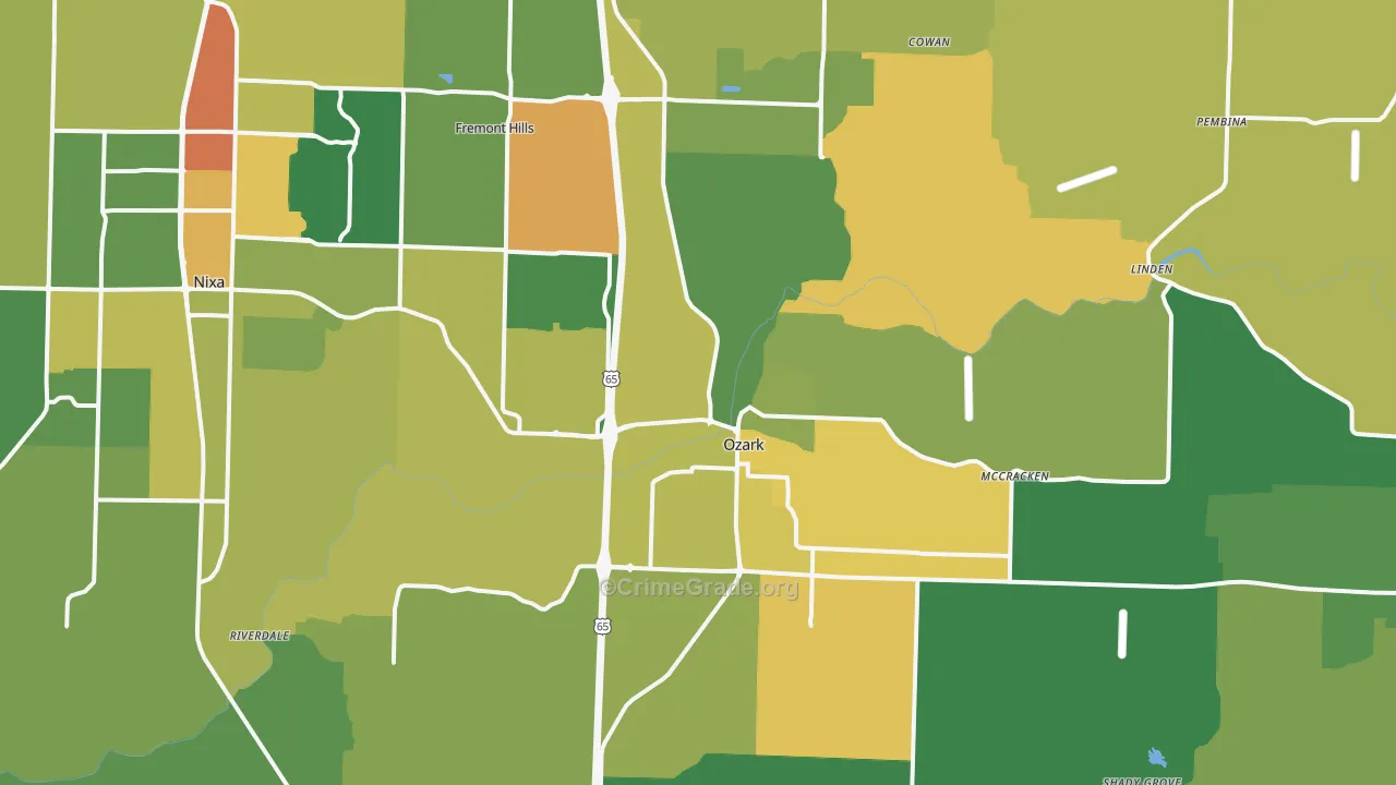 Ozark, MO Map of Assault Rates