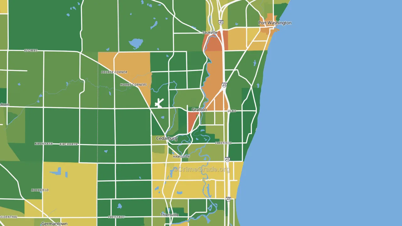 Ozaukee County, WI Map of Assault Rates