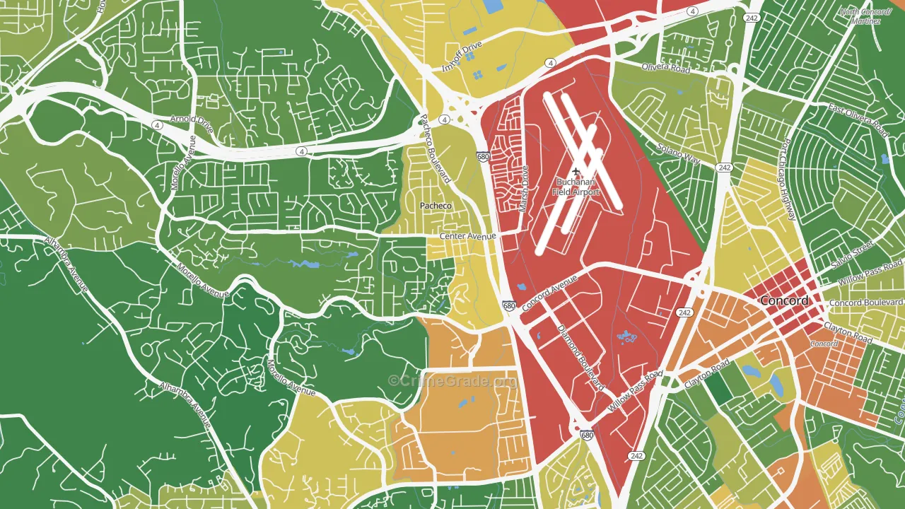 Pacheco-Martinez, Martinez, CA Map of Assault Rates