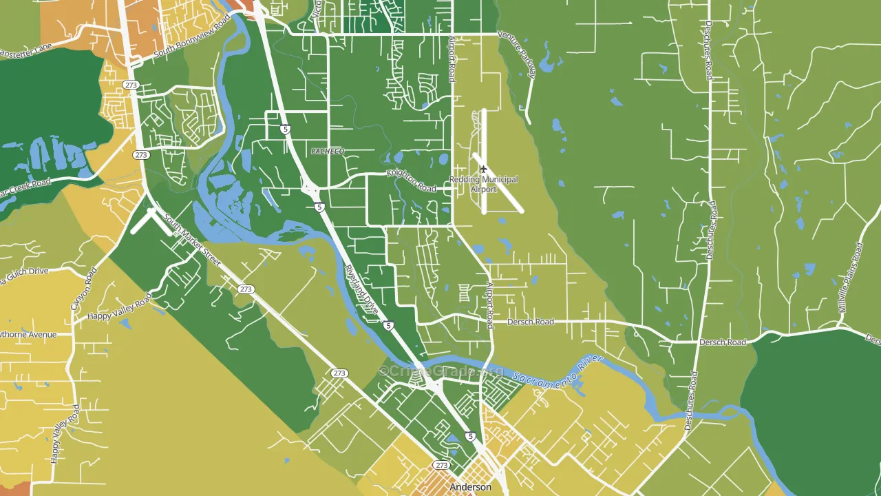 Pacheco, Redding, CA Map of Assault Rates